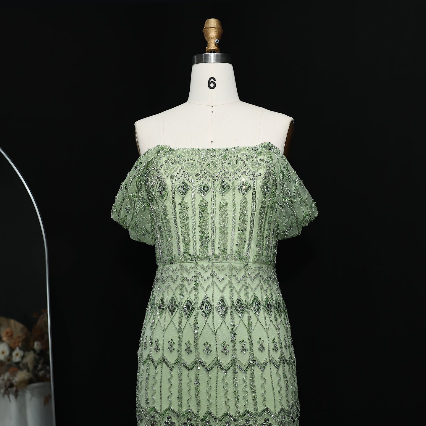 Luxury Beaded Off-Shoulder Mermaid Evening Dress SS291