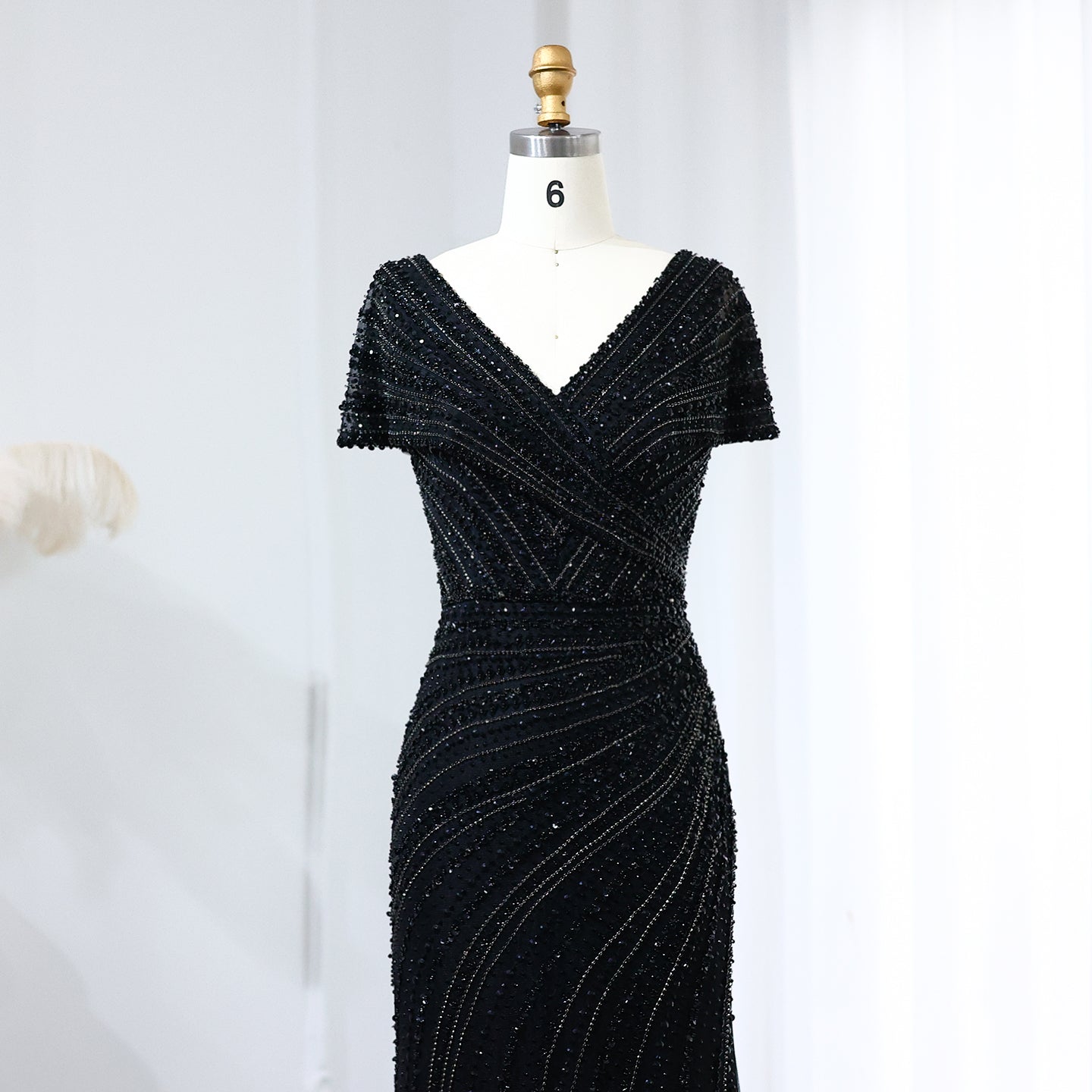 Luxury Silver Nude Mermaid Evening Dress with Cap Sleeves SS045