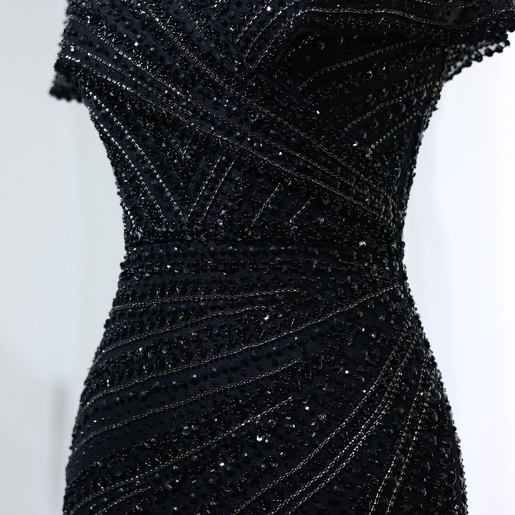 Luxury Silver Nude Mermaid Evening Dress with Cap Sleeves SS045