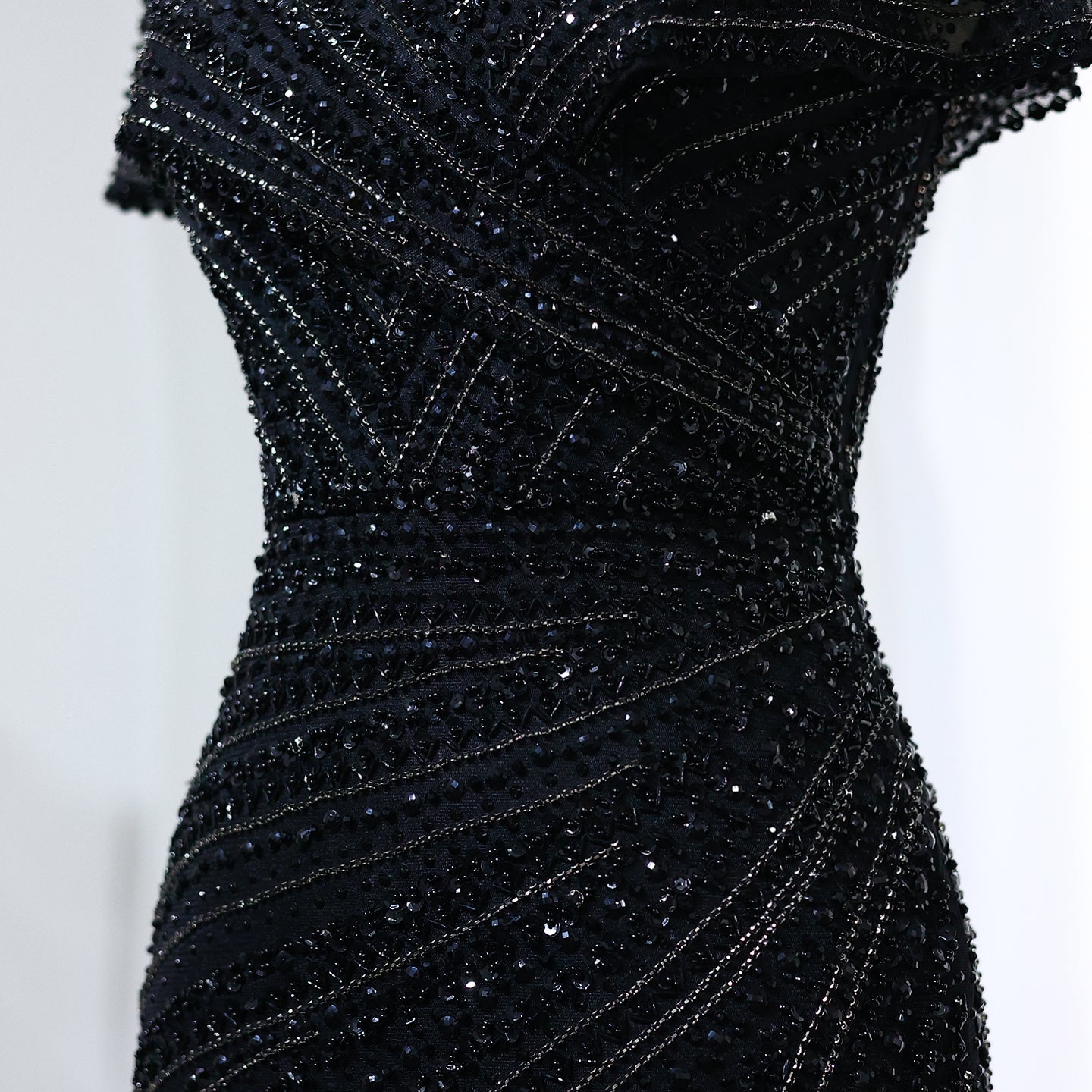Luxury Silver Nude Mermaid Evening Dress with Cap Sleeves SS045