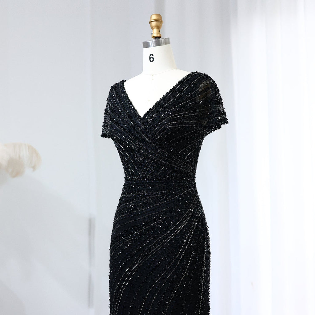 Luxury Silver Nude Mermaid Evening Dress with Cap Sleeves SS045