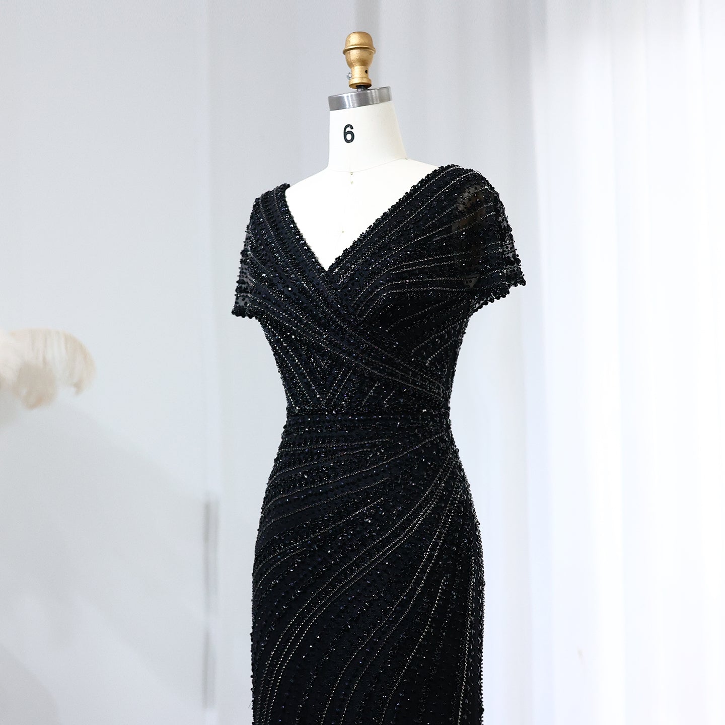 Luxury Silver Nude Mermaid Evening Dress with Cap Sleeves SS045