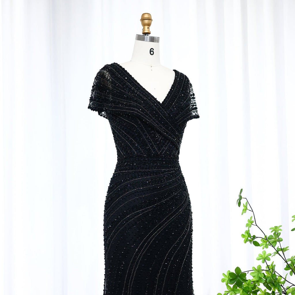 Luxury Silver Nude Mermaid Evening Dress with Cap Sleeves SS045