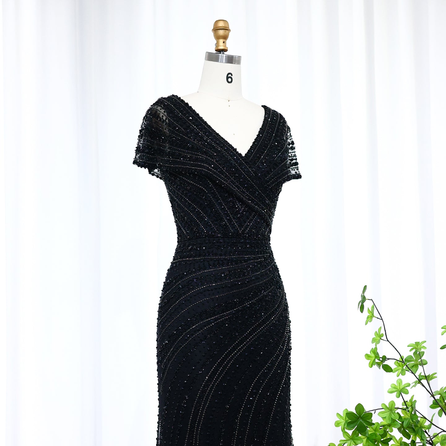 Luxury Silver Nude Mermaid Evening Dress with Cap Sleeves SS045