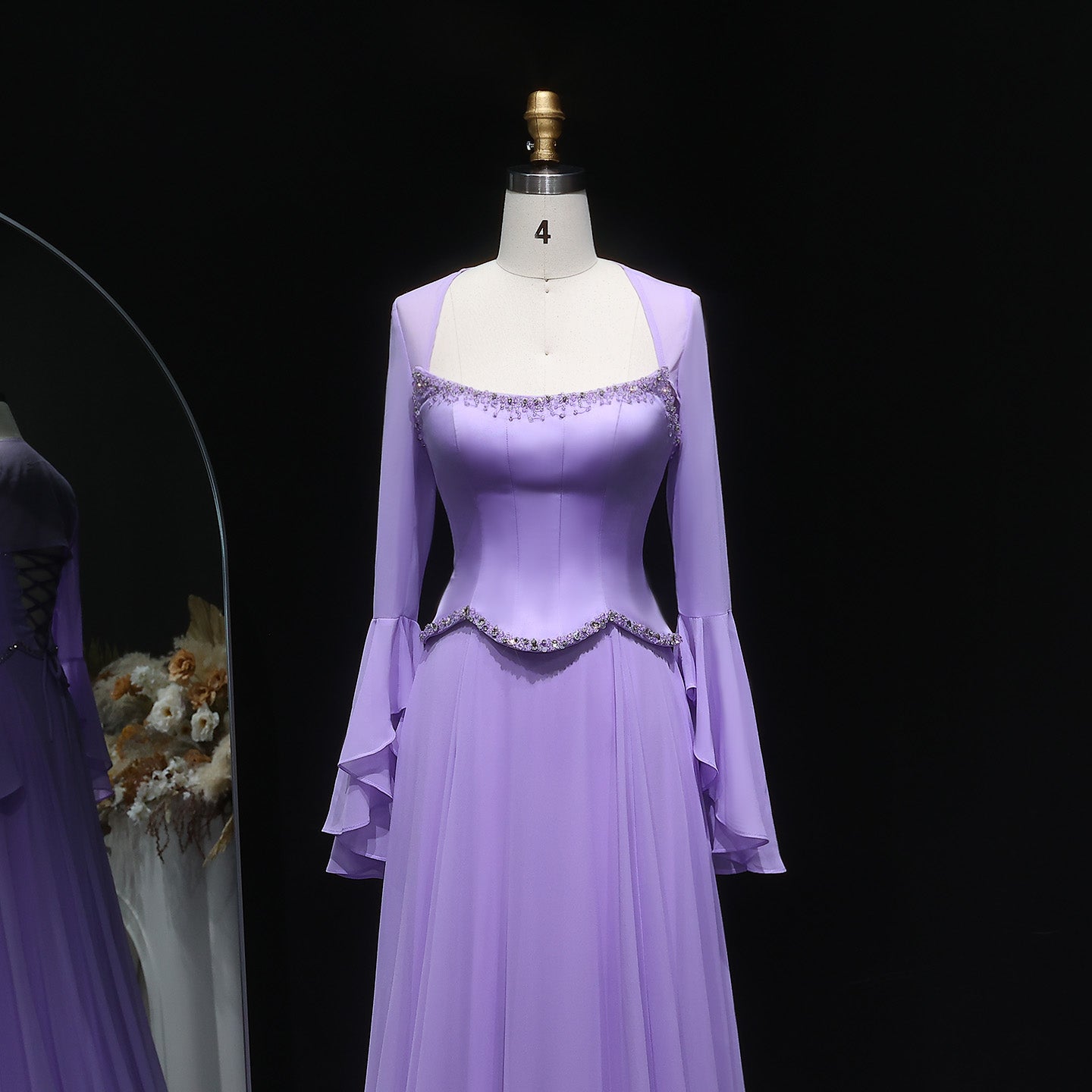 Elegant Lilac Mermaid Evening Dress with Cape Sleeve SF274