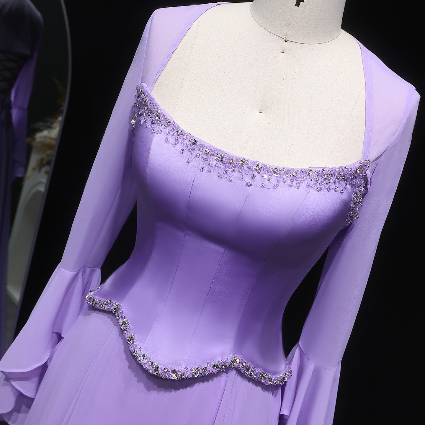 Elegant Lilac Mermaid Evening Dress with Cape Sleeve SF274