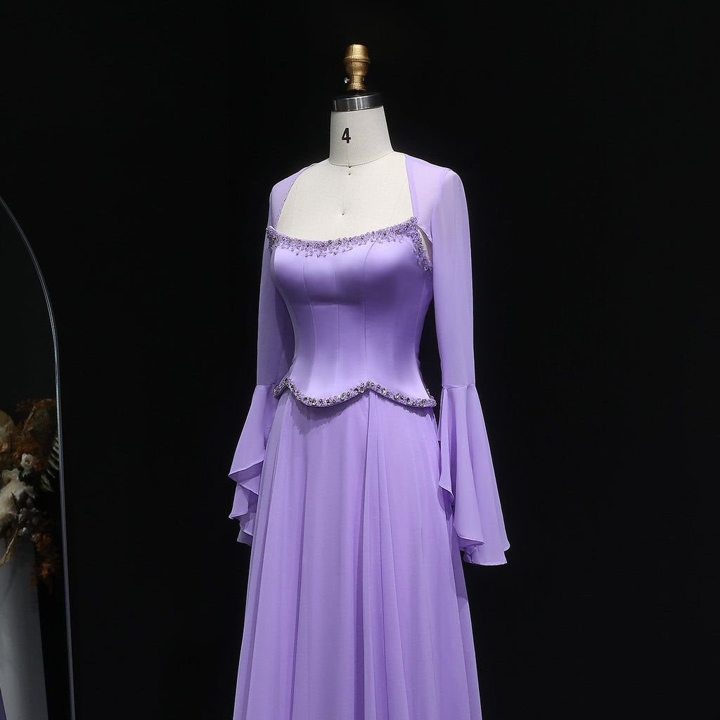 Elegant Lilac Mermaid Evening Dress with Cape Sleeve SF274