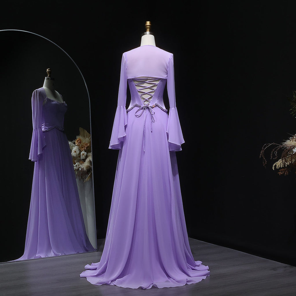 Elegant Lilac Mermaid Evening Dress with Cape Sleeve SF274