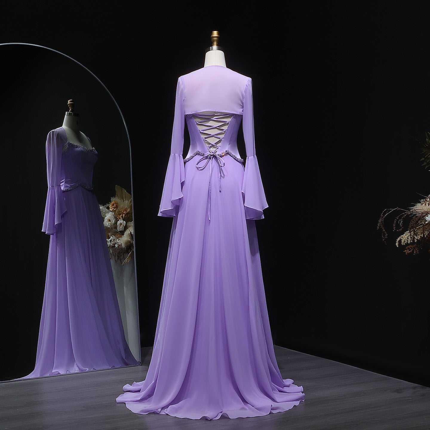 Elegant Lilac Mermaid Evening Dress with Cape Sleeve SF274