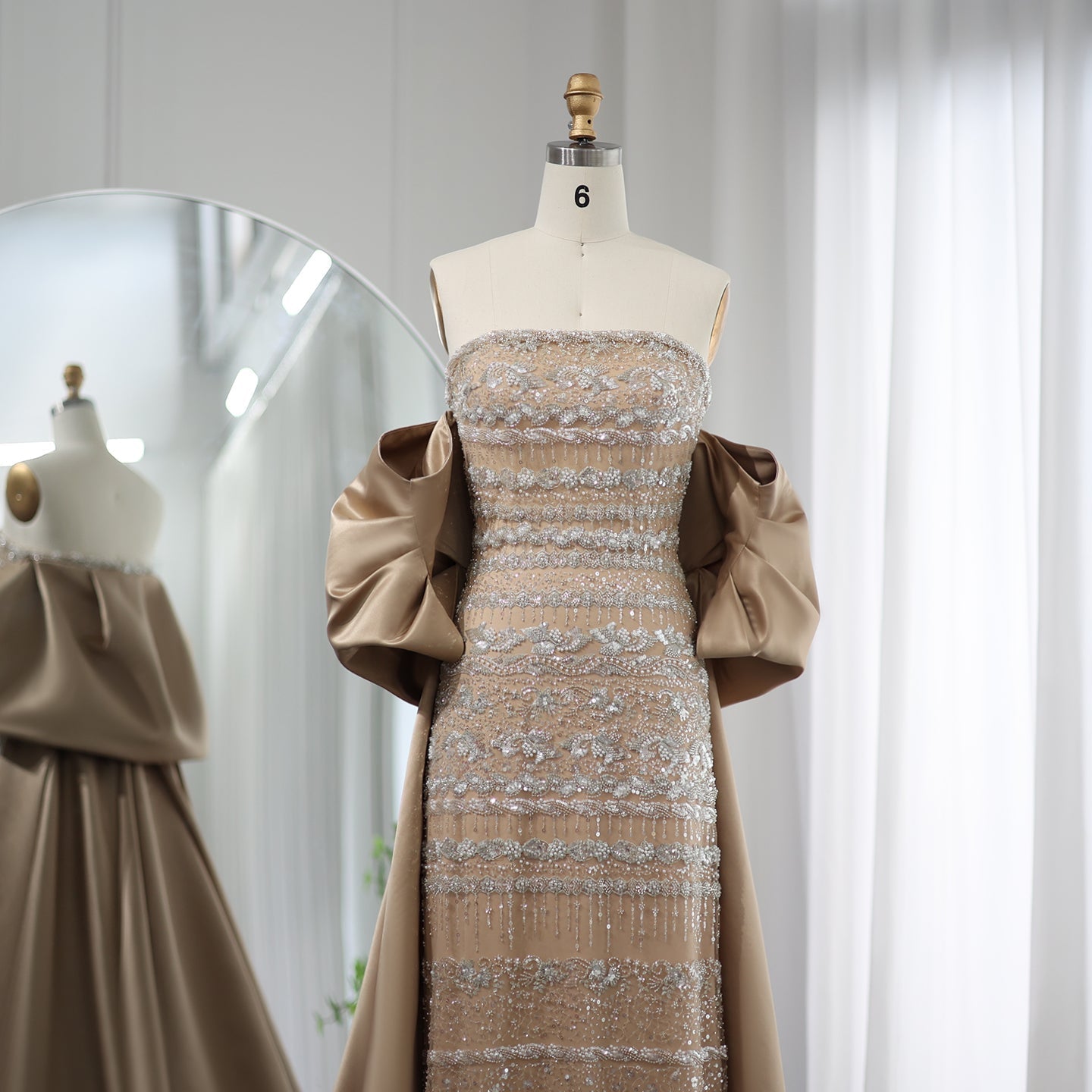 Luxury Beaded Sage Green Evening Dresses with Cape SS238