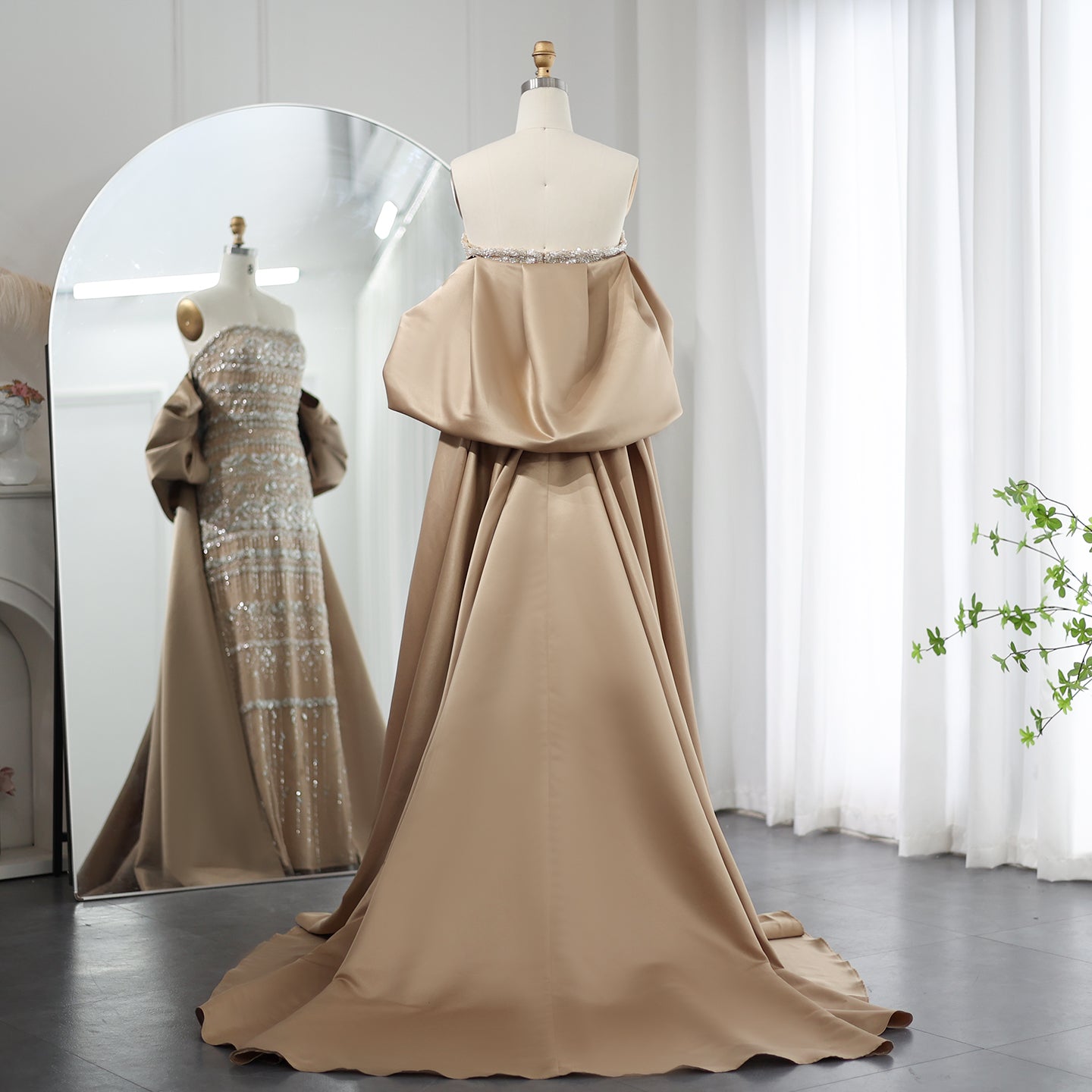 Luxury Beaded Sage Green Evening Dresses with Cape SS238