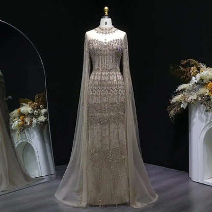 Luxury Green Long Sleeve Sequin Beaded Formal Evening Dress SS150