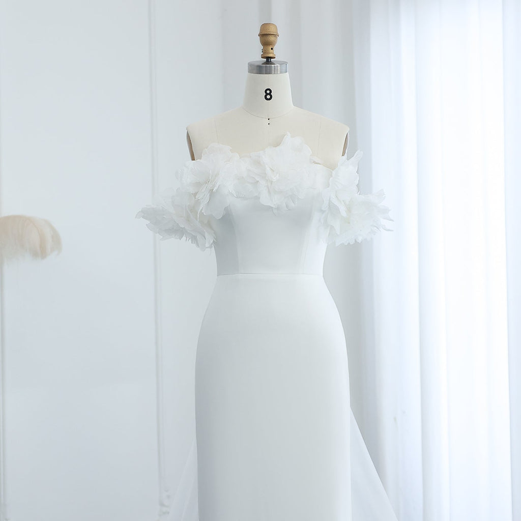 Elegant Light Yellow 3D Flowers Evening Dress with Overskirt SF013