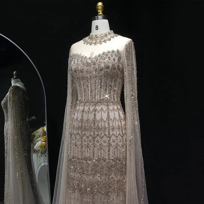Luxury Green Long Sleeve Sequin Beaded Formal Evening Dress SS150