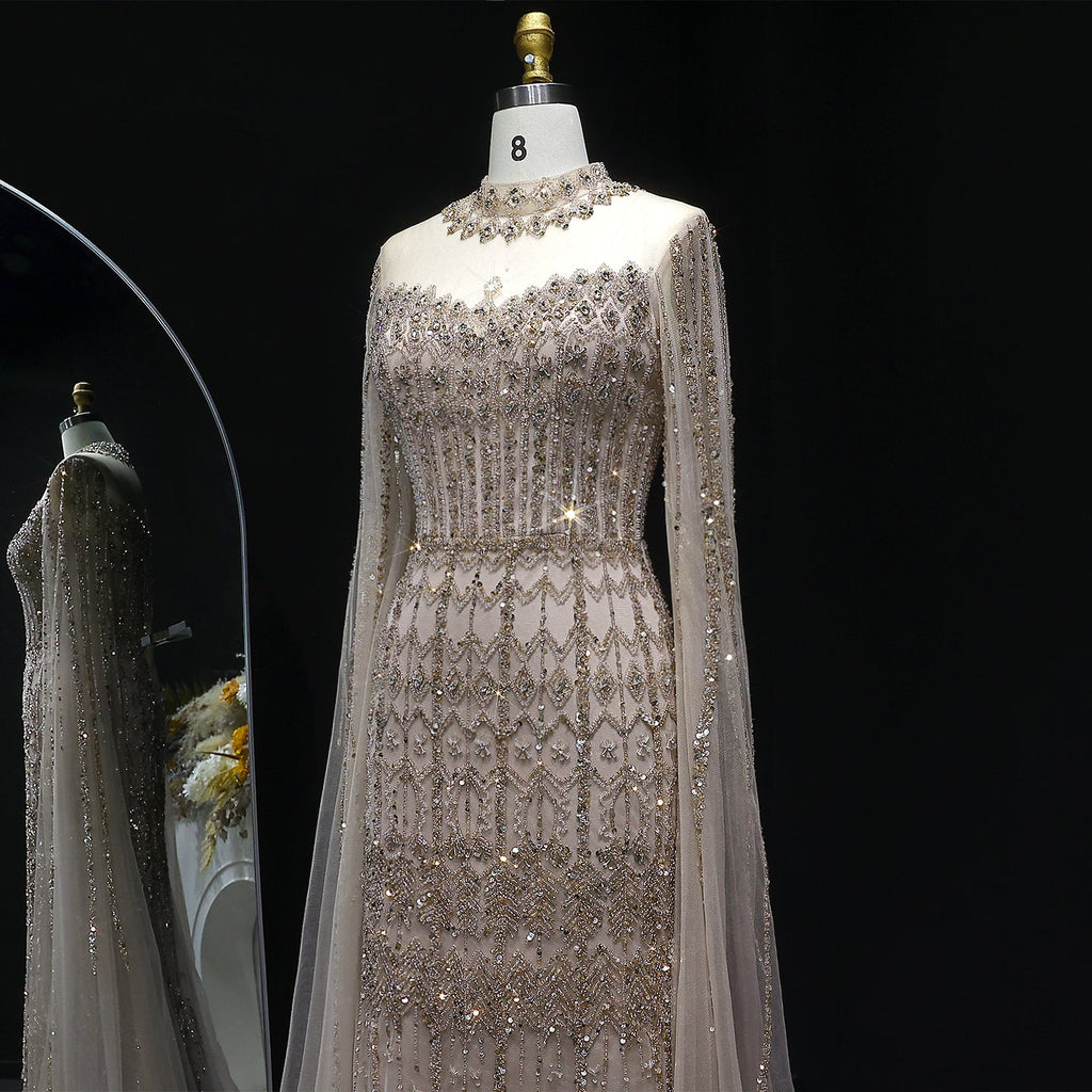 Green Luxury Long Sleeve Sequin Beaded Formal Evening Dress SS150