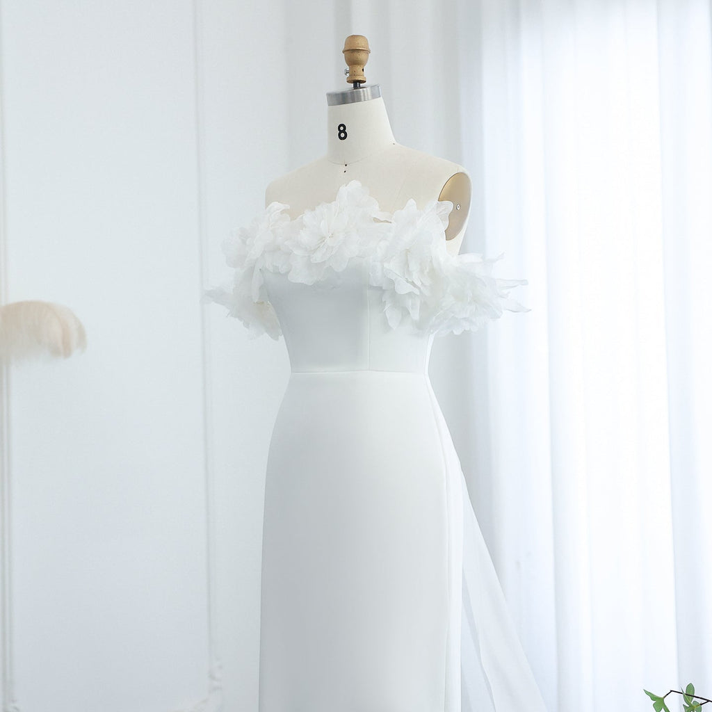 Elegant Light Yellow 3D Flowers Evening Dress with Overskirt SF013