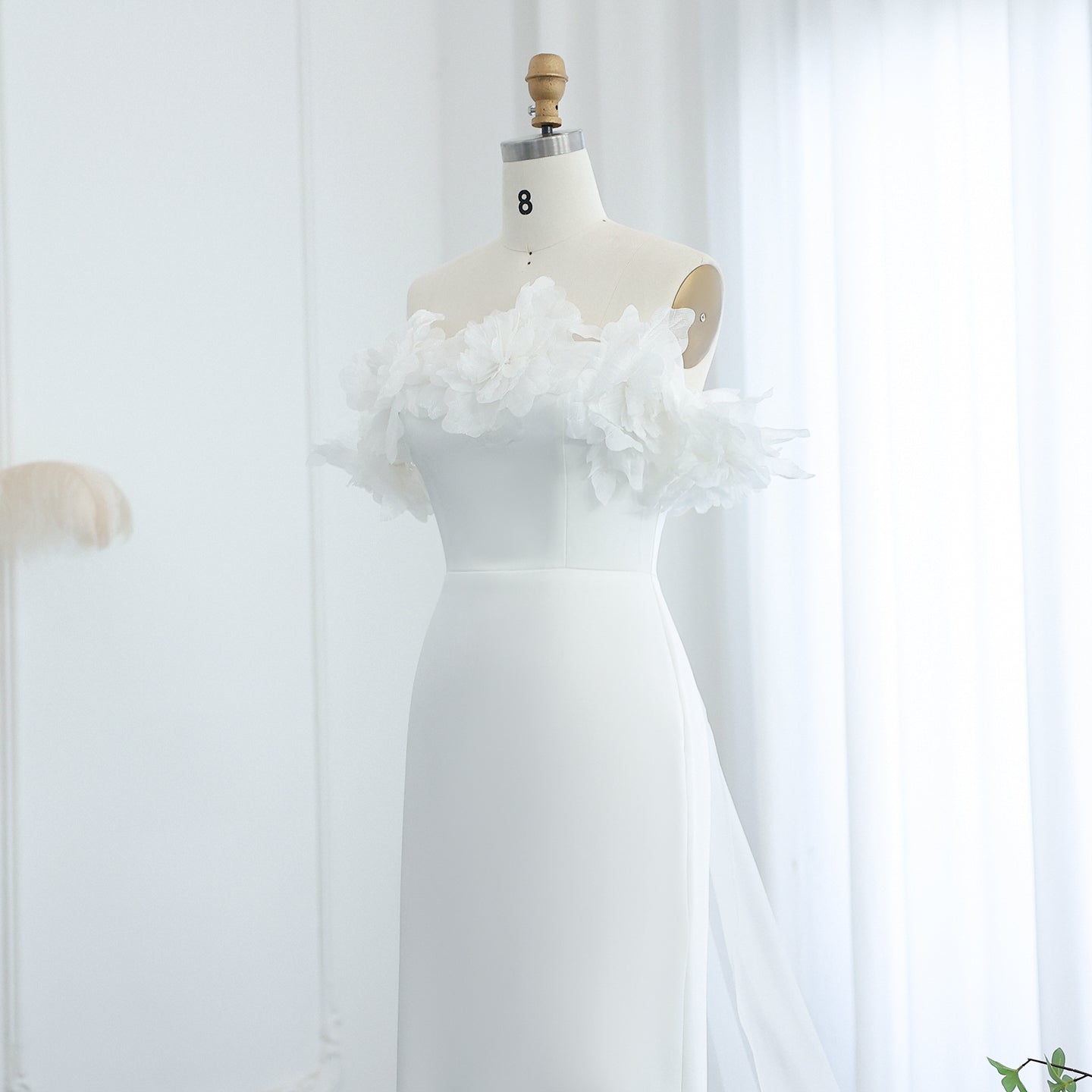 Elegant Light Yellow 3D Flowers Evening Dress with Overskirt SF013