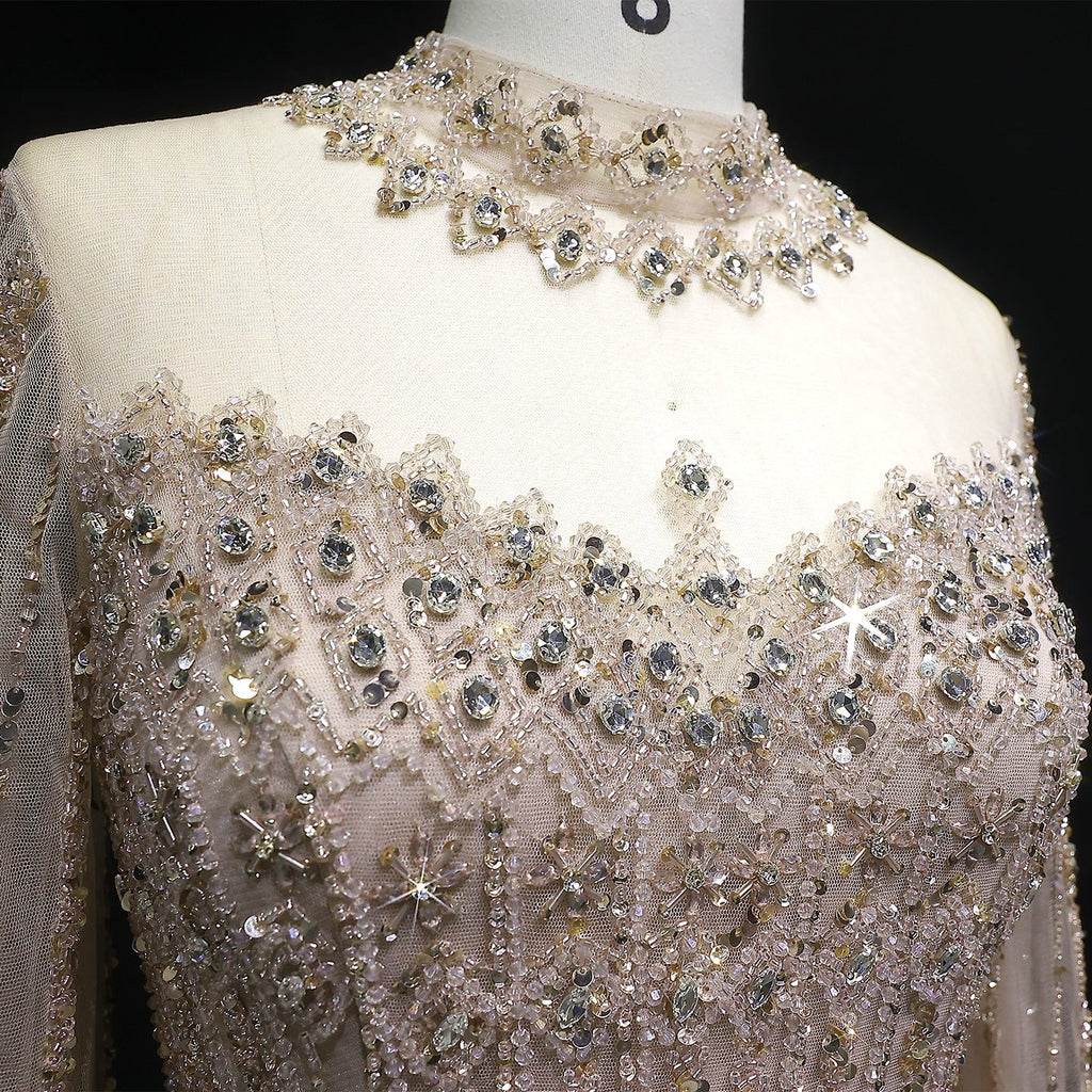 Green Luxury Long Sleeve Sequin Beaded Formal Evening Dress SS150