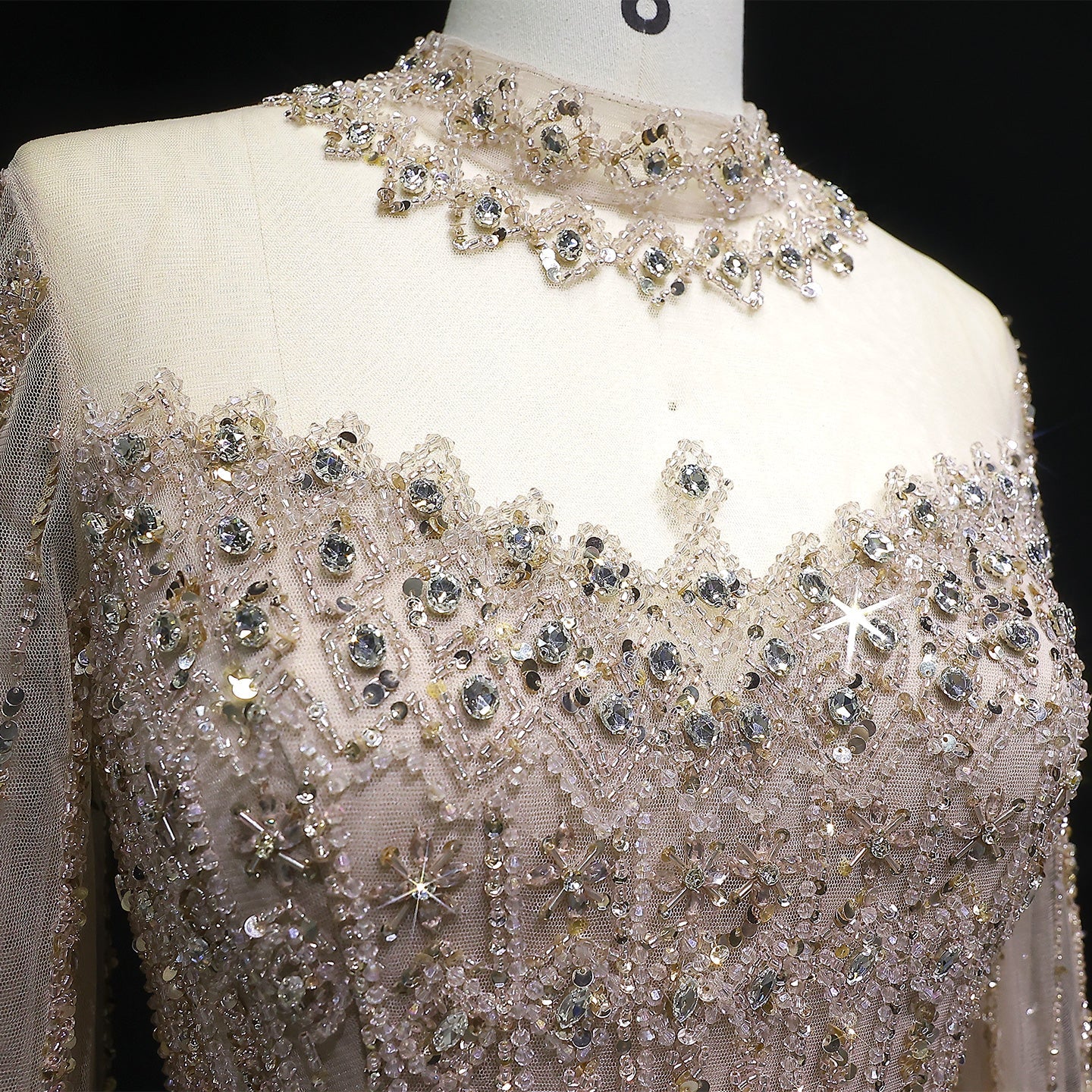 Green Luxury Long Sleeve Sequin Beaded Formal Evening Dress SS150