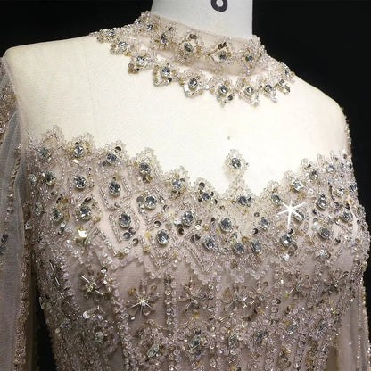 Luxury Green Long Sleeve Sequin Beaded Formal Evening Dress SS150