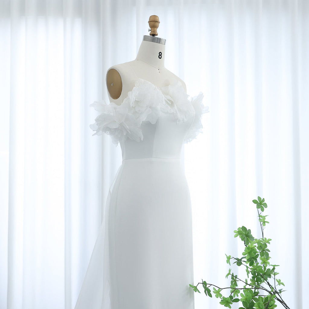Elegant Light Yellow 3D Flowers Evening Dress with Overskirt SF013