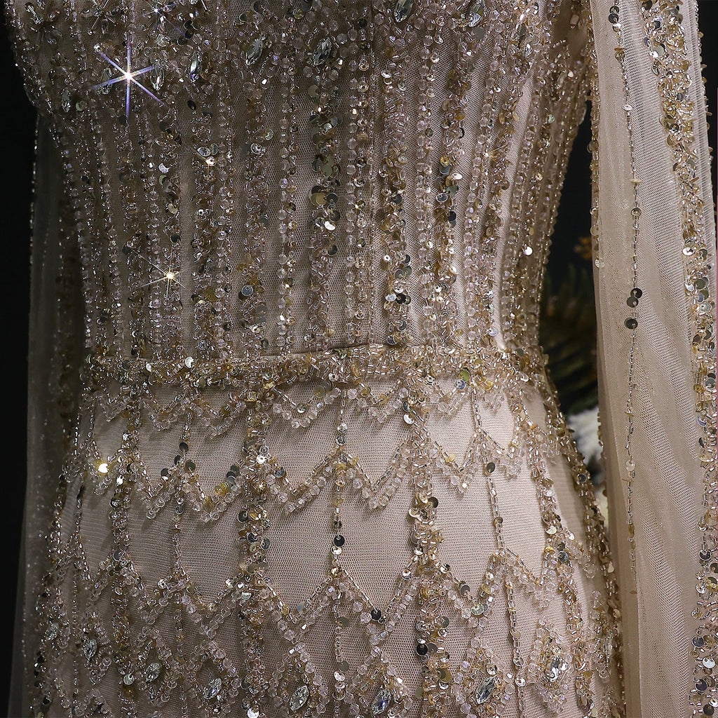 Green Luxury Long Sleeve Sequin Beaded Formal Evening Dress SS150