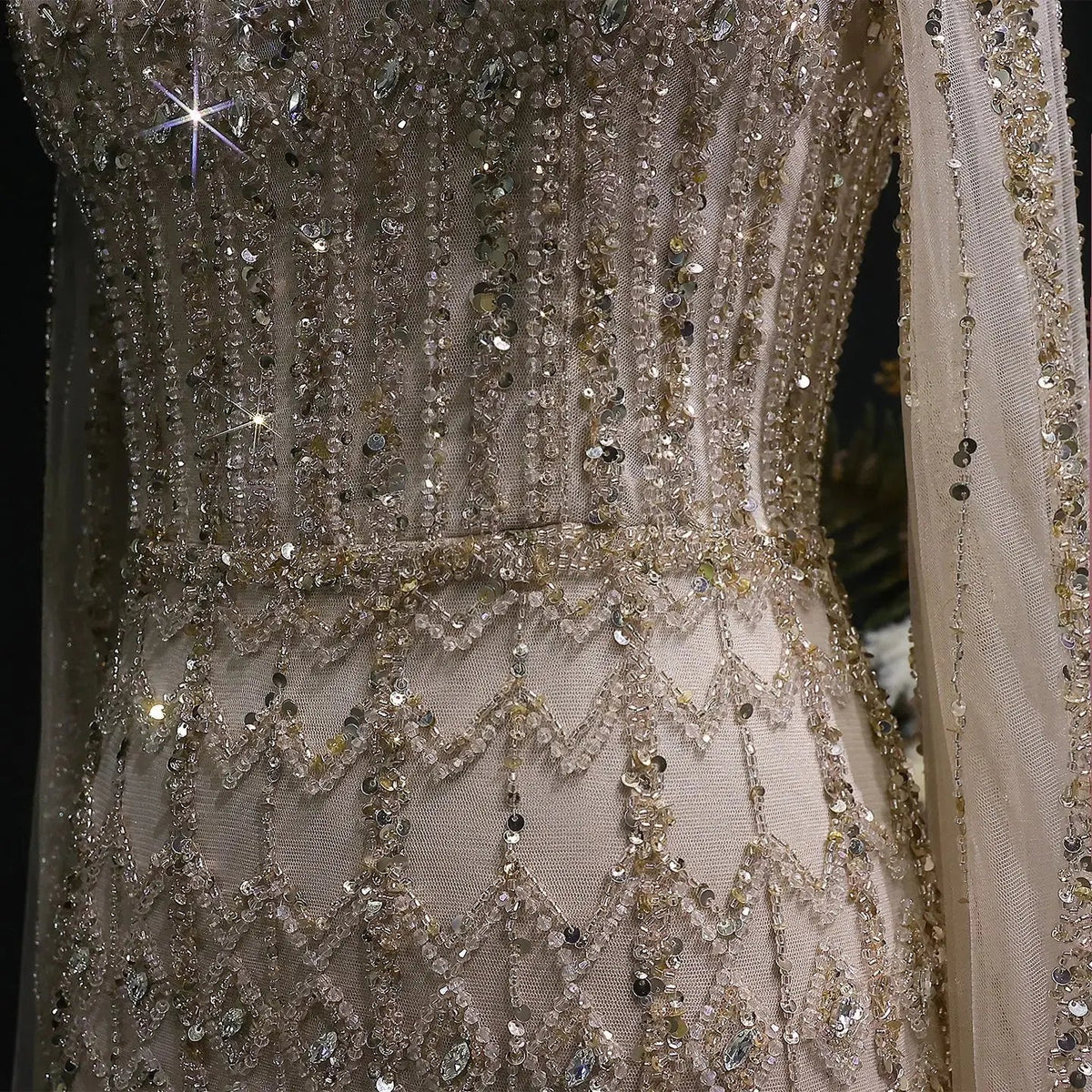 Luxury Green Long Sleeve Sequin Beaded Formal Evening Dress SS150
