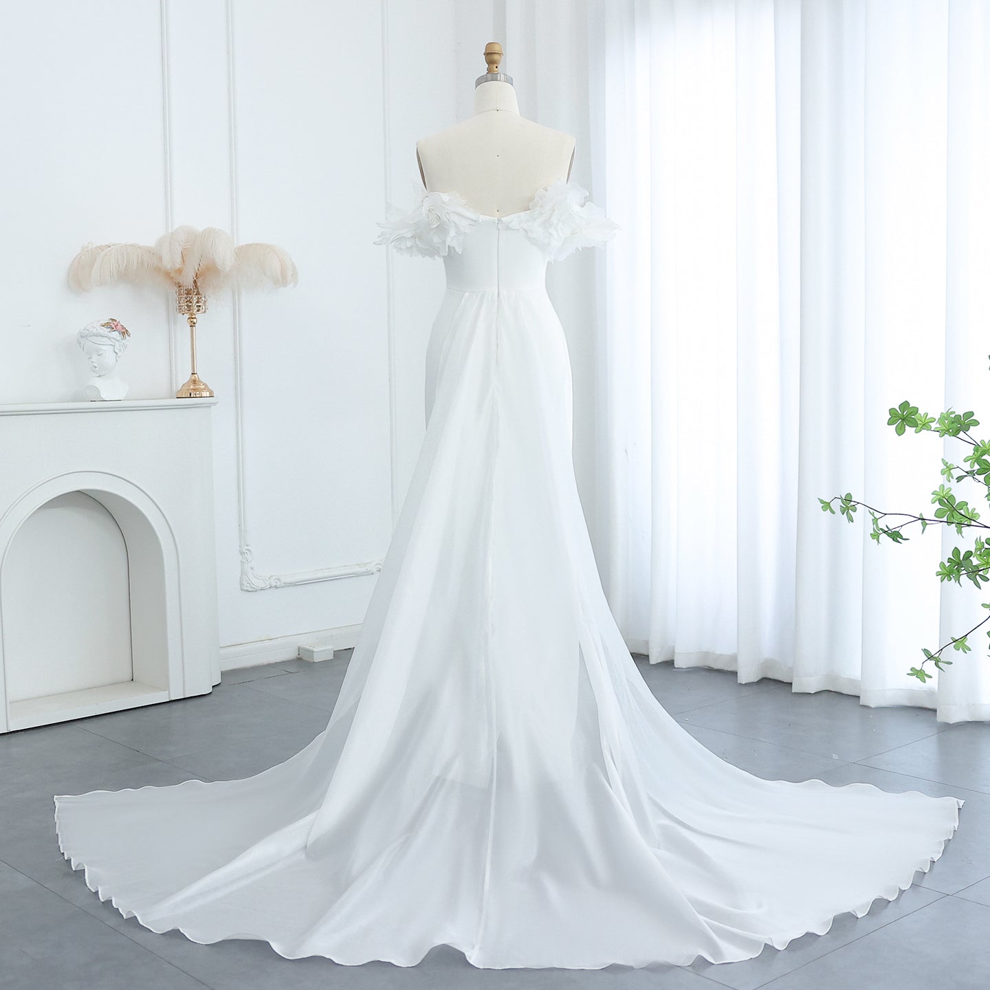 Elegant Light Yellow 3D Flowers Evening Dress with Overskirt SF013