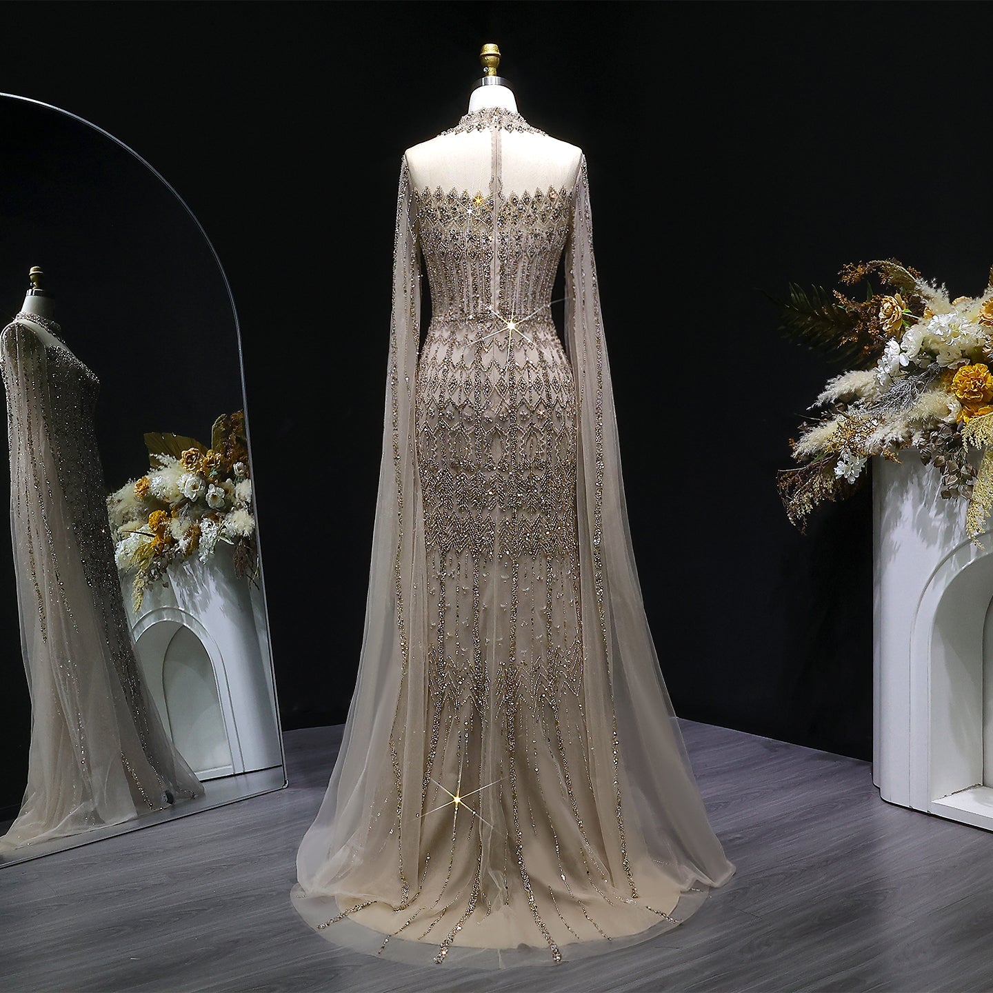 Green Luxury Long Sleeve Sequin Beaded Formal Evening Dress SS150