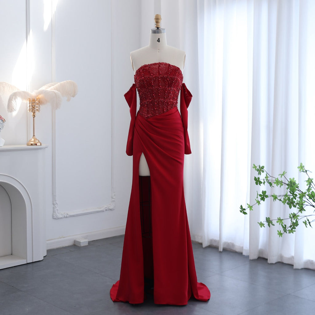 Luxury Mermaid White Evening Dress with High Slit SS416
