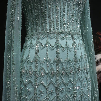Luxury Green Long Sleeve Sequin Beaded Formal Evening Dress SS150