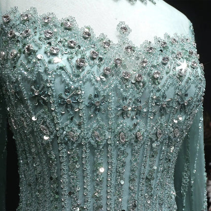 Luxury Green Long Sleeve Sequin Beaded Formal Evening Dress SS150