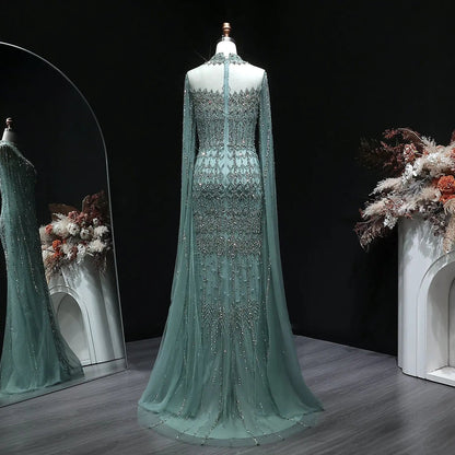 Luxury Green Long Sleeve Sequin Beaded Formal Evening Dress SS150