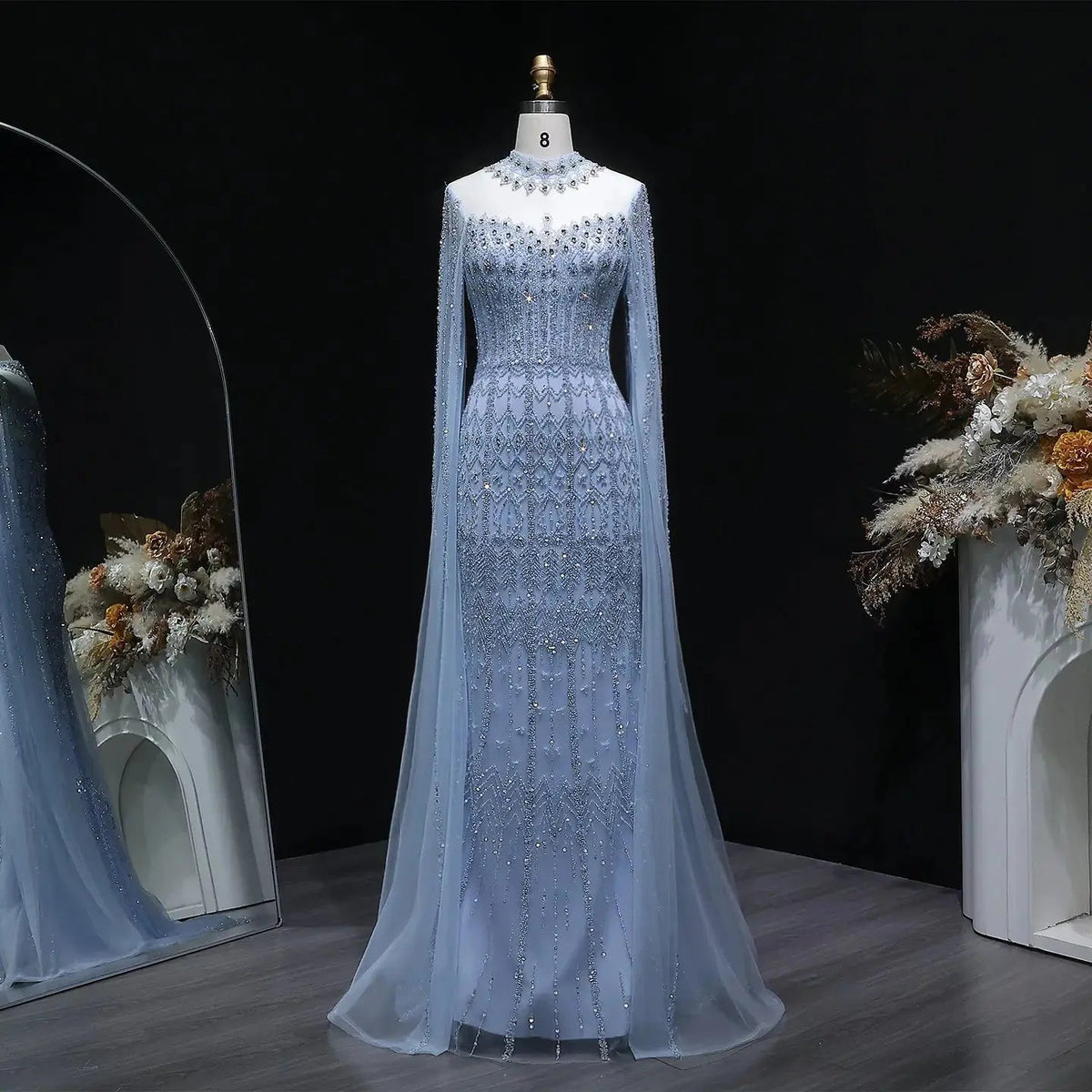 Luxury Green Long Sleeve Sequin Beaded Formal Evening Dress SS150