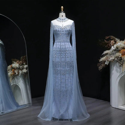 Luxury Green Long Sleeve Sequin Beaded Formal Evening Dress SS150