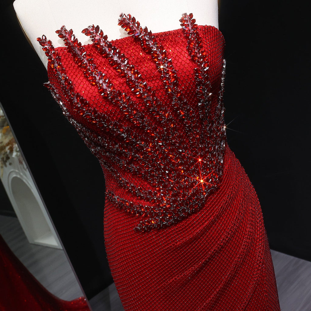 Luxury Crystal Champagne Mermaid Evening Dress with Slit SS528