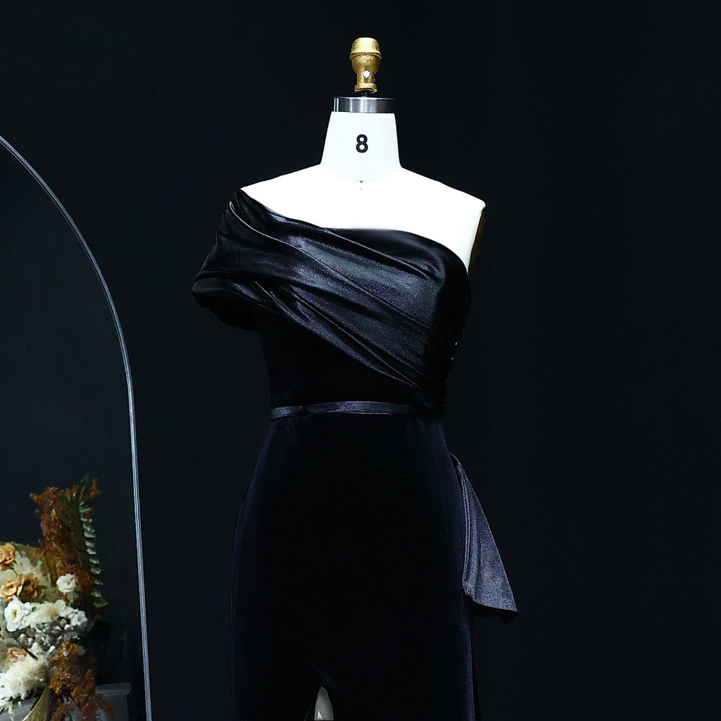Elegant Dark Blue One Shoulder Evening Dress SF369