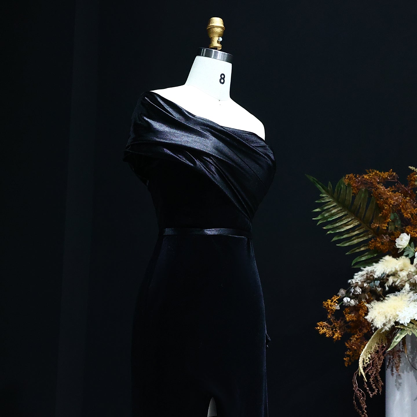 Elegant Dark Blue One Shoulder Evening Dress SF369