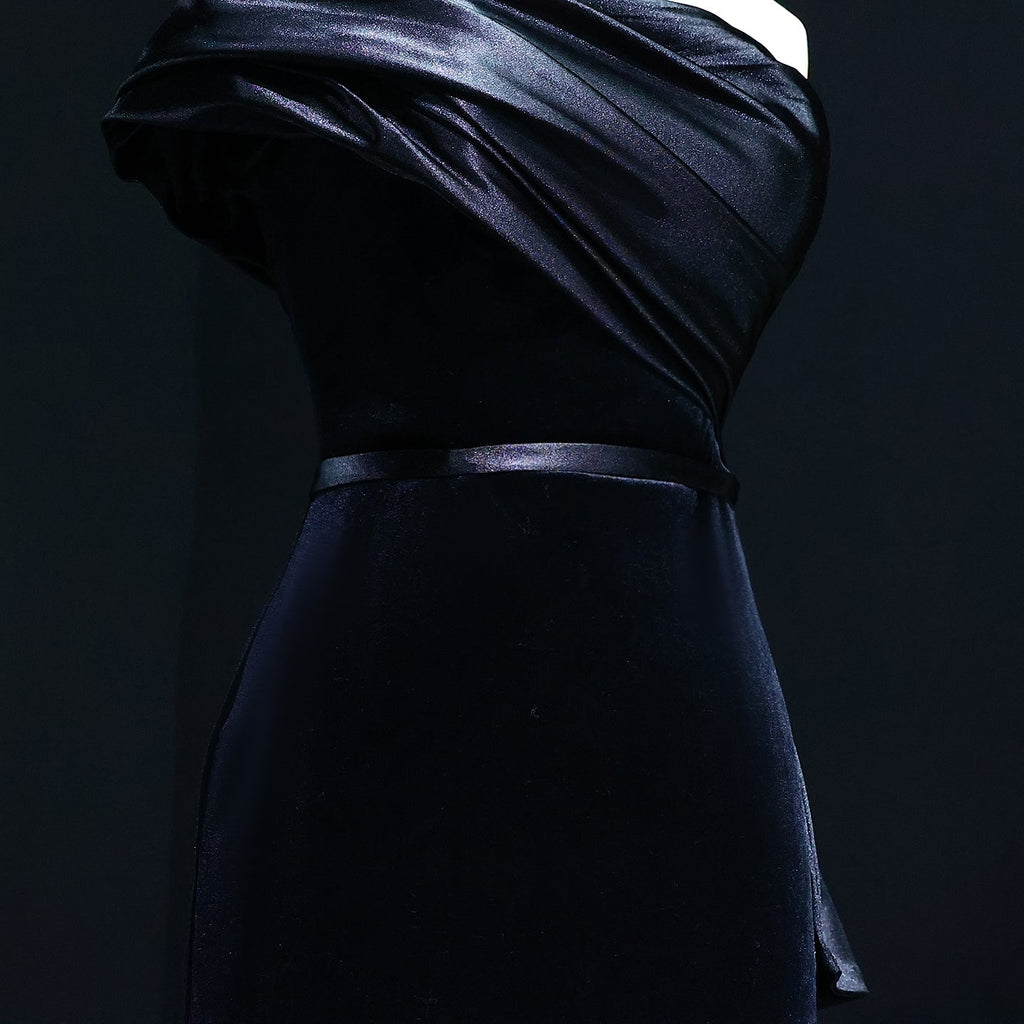 Elegant Dark Blue One Shoulder Evening Dress SF369