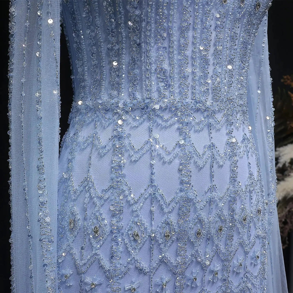 Luxury Green Long Sleeve Sequin Beaded Formal Evening Dress SS150