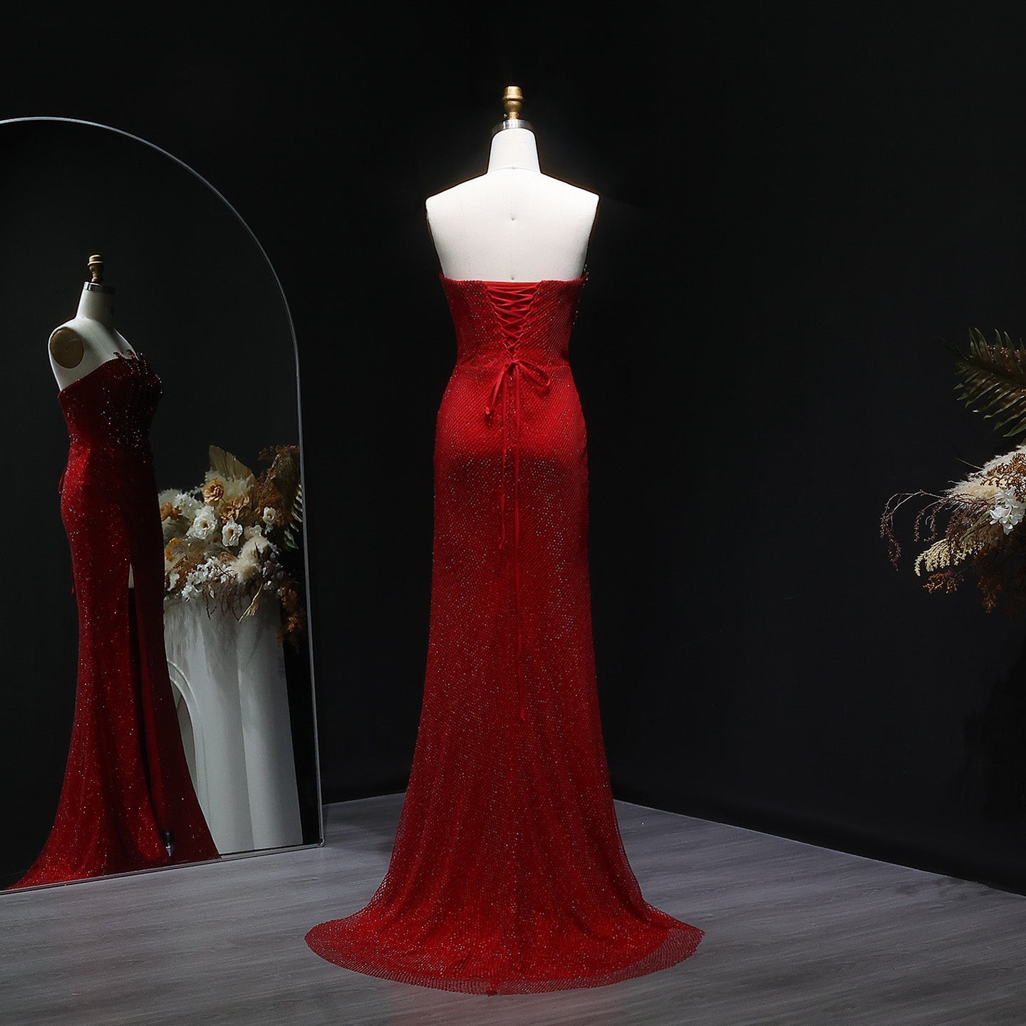 Luxury Crystal Champagne Mermaid Evening Dress with Slit SS528