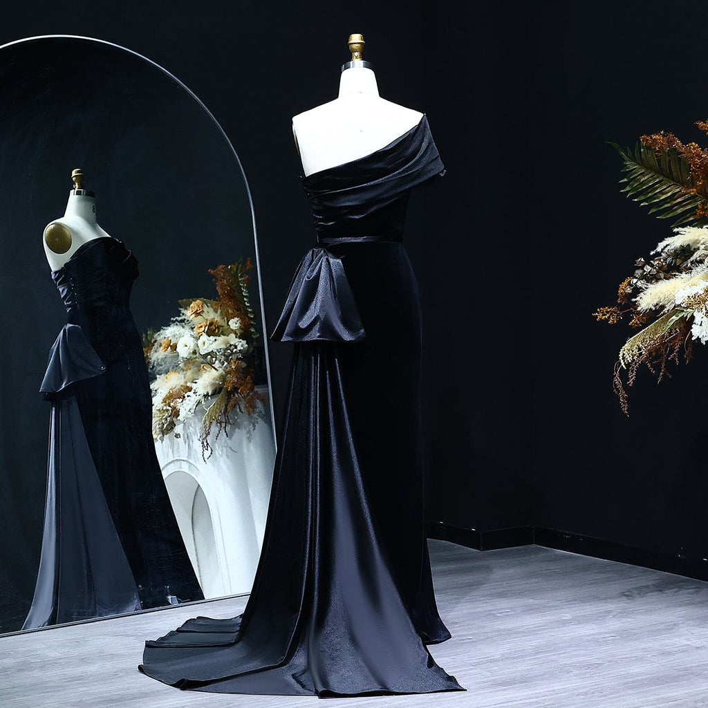 Elegant Dark Blue One Shoulder Evening Dress SF369