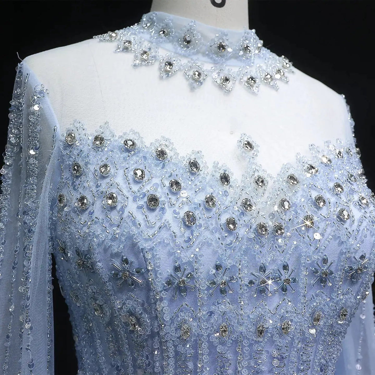 Luxury Green Long Sleeve Sequin Beaded Formal Evening Dress SS150