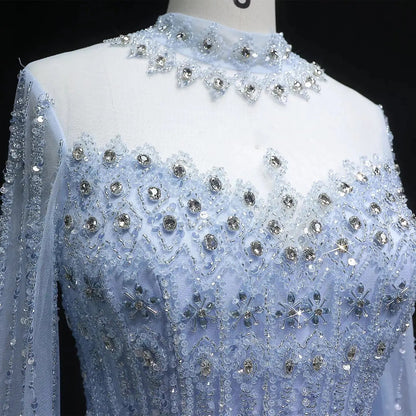Luxury Green Long Sleeve Sequin Beaded Formal Evening Dress SS150
