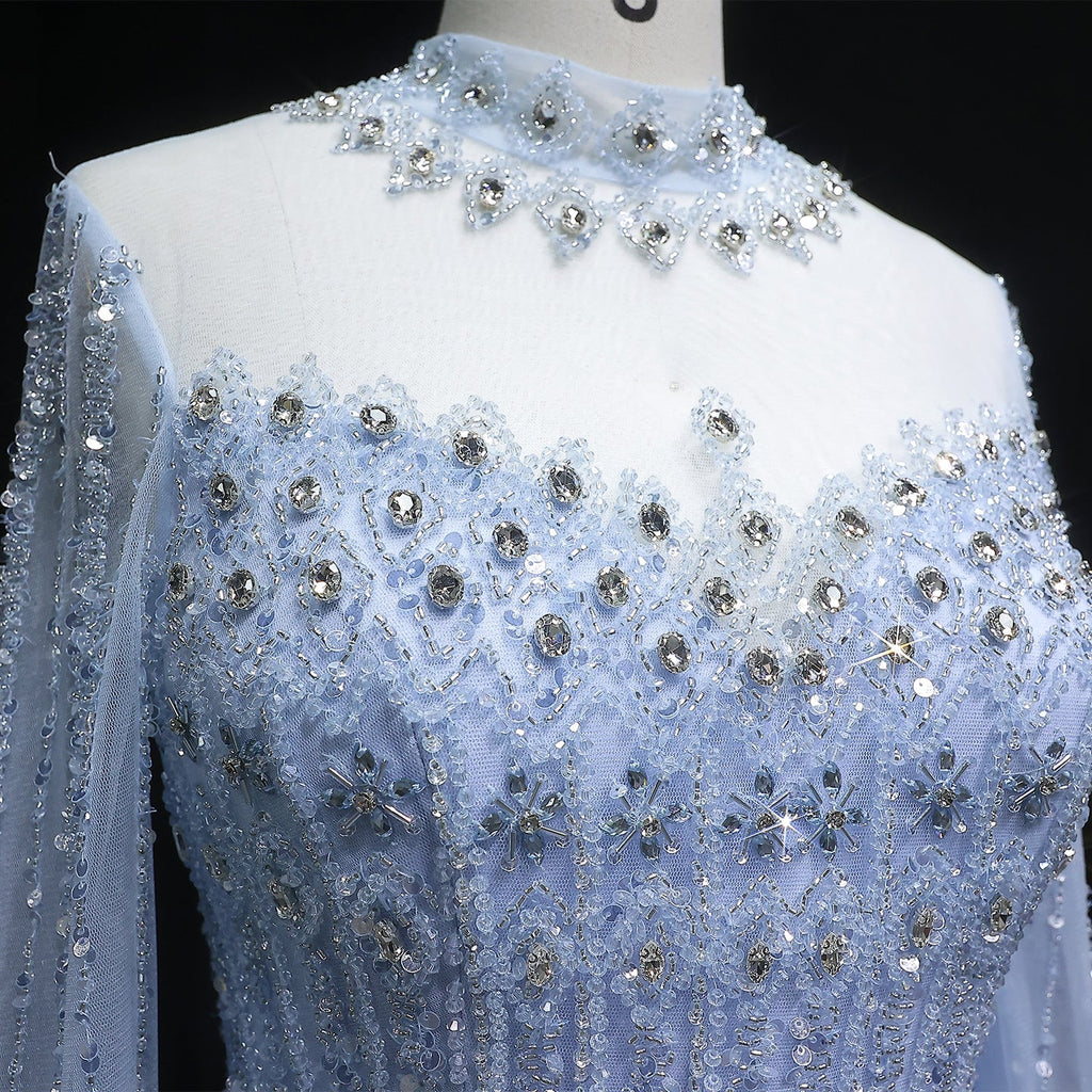 Green Luxury Long Sleeve Sequin Beaded Formal Evening Dress SS150