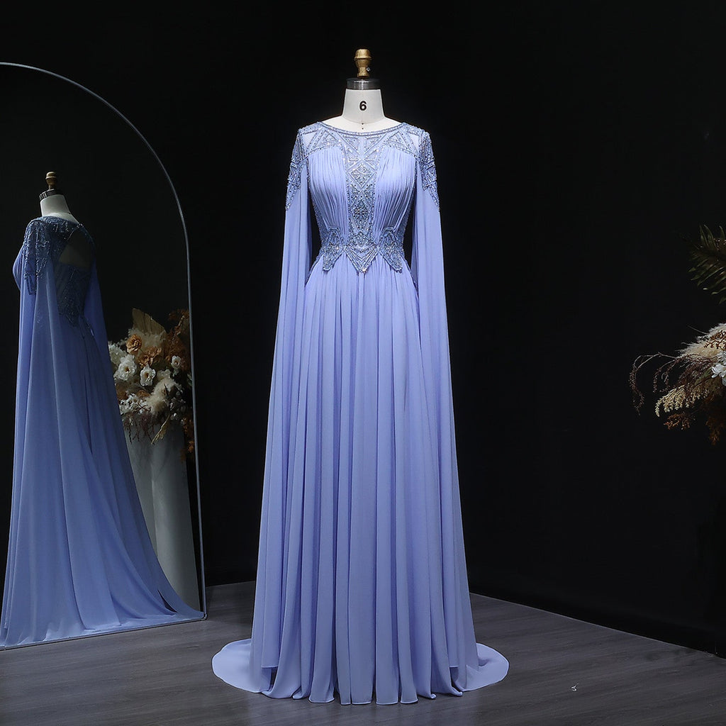 Elegant Lilac Beading Mermaid Evening Dress with Cape Sleeve SF336