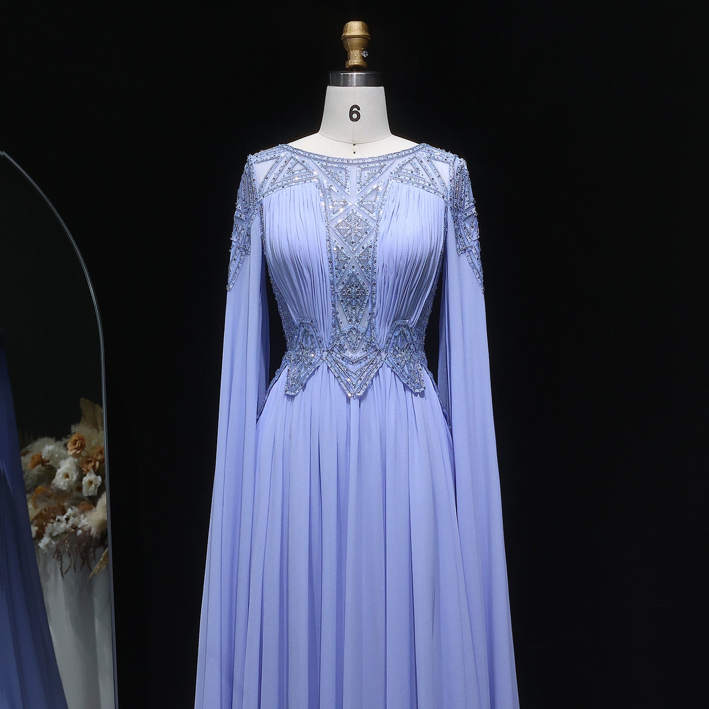 Elegant Lilac Beading Mermaid Evening Dress with Cape Sleeve SF336
