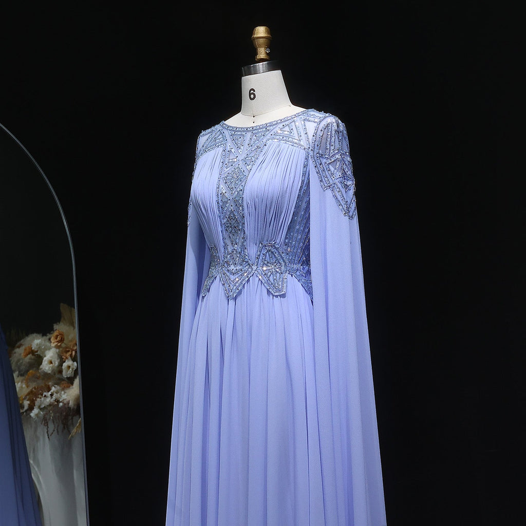Elegant Lilac Beading Mermaid Evening Dress with Cape Sleeve SF336