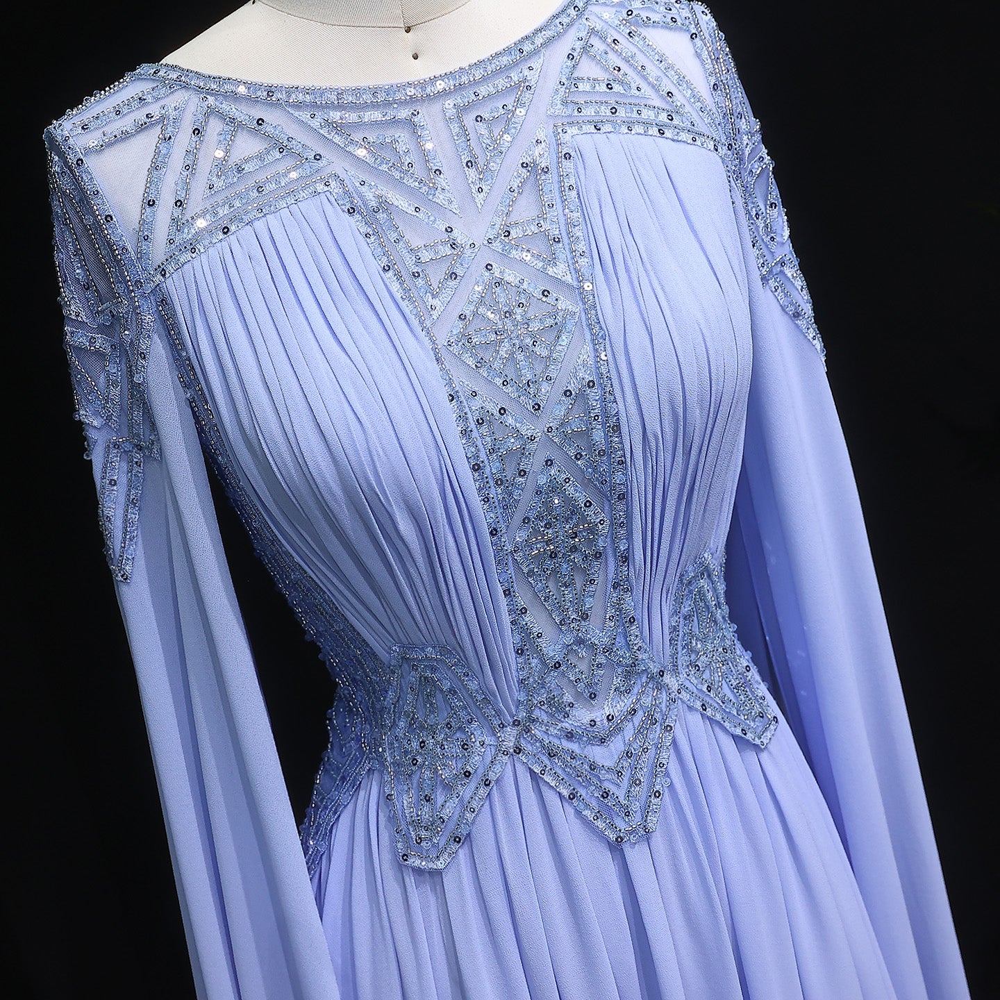 Elegant Lilac Beading Mermaid Evening Dress with Cape Sleeve SF336