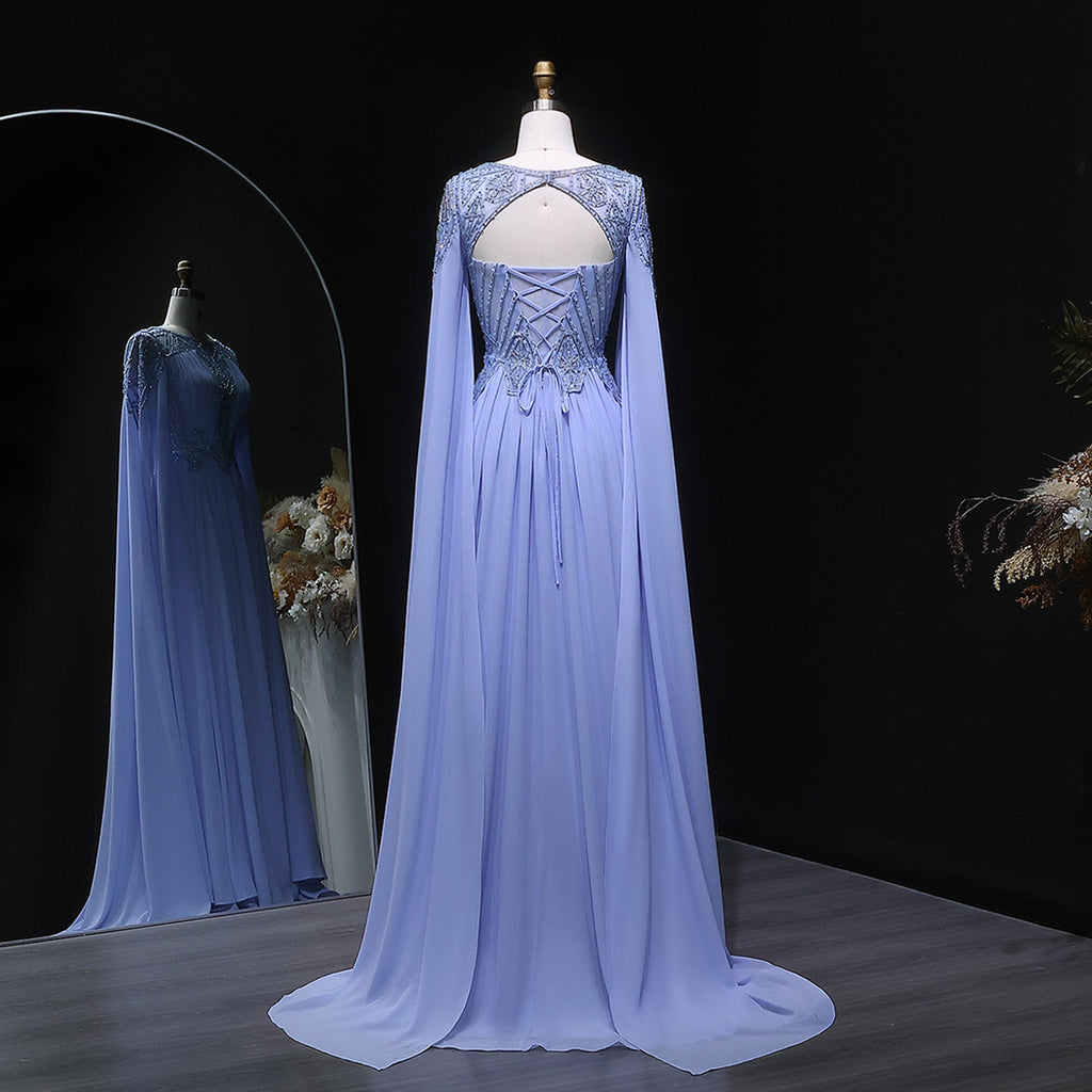 Elegant Lilac Beading Mermaid Evening Dress with Cape Sleeve SF336